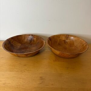 Vintage Pressed Wood Bowls Set of 2 Wood Weave BOHO Mid Century Salad Size 10”